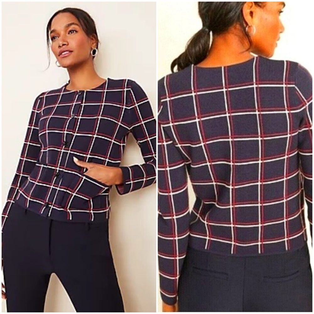 Ann Taylor Plaid Cropped Cardigan